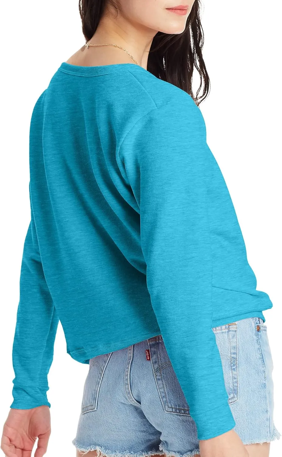 Hanes Women's Ecosmart V-Notch Crewneck Sweatshirt, Fleece Pullover Sweatshirt For Women
