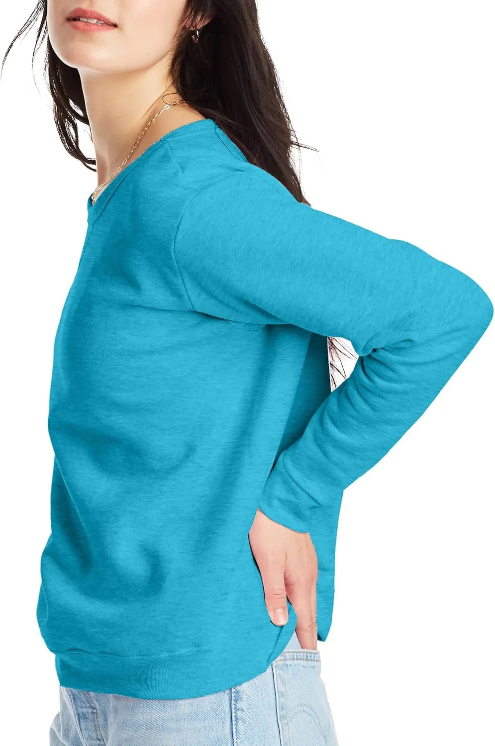 Hanes Women's Ecosmart V-Notch Crewneck Sweatshirt, Fleece Pullover Sweatshirt For Women