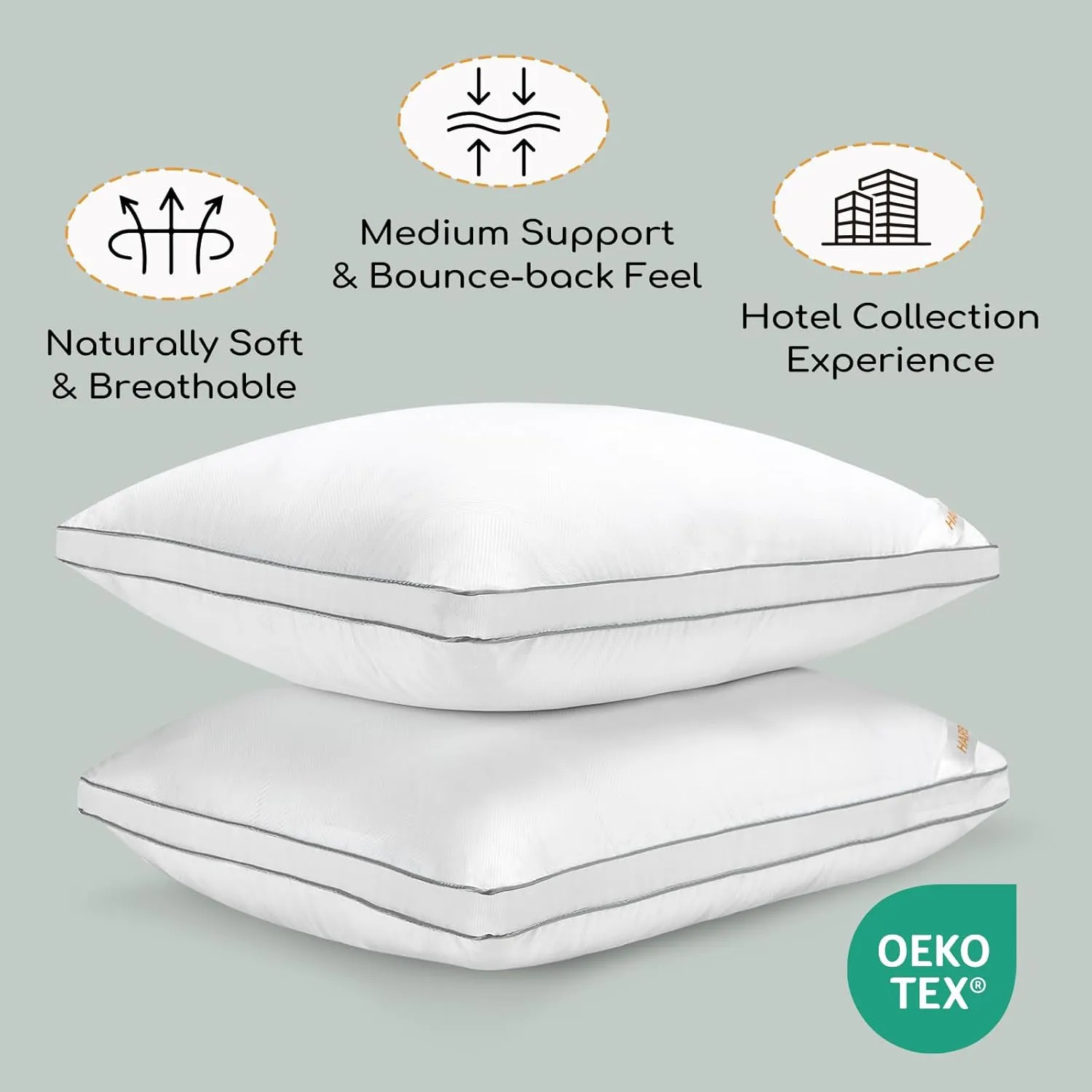 HARBOREST Down Alternative Standard Size Pillows Set of 2-20 x 26 Bed Pillows for Sleeping, Hotel Collection Pillows Good for Side and Back Sleeper
