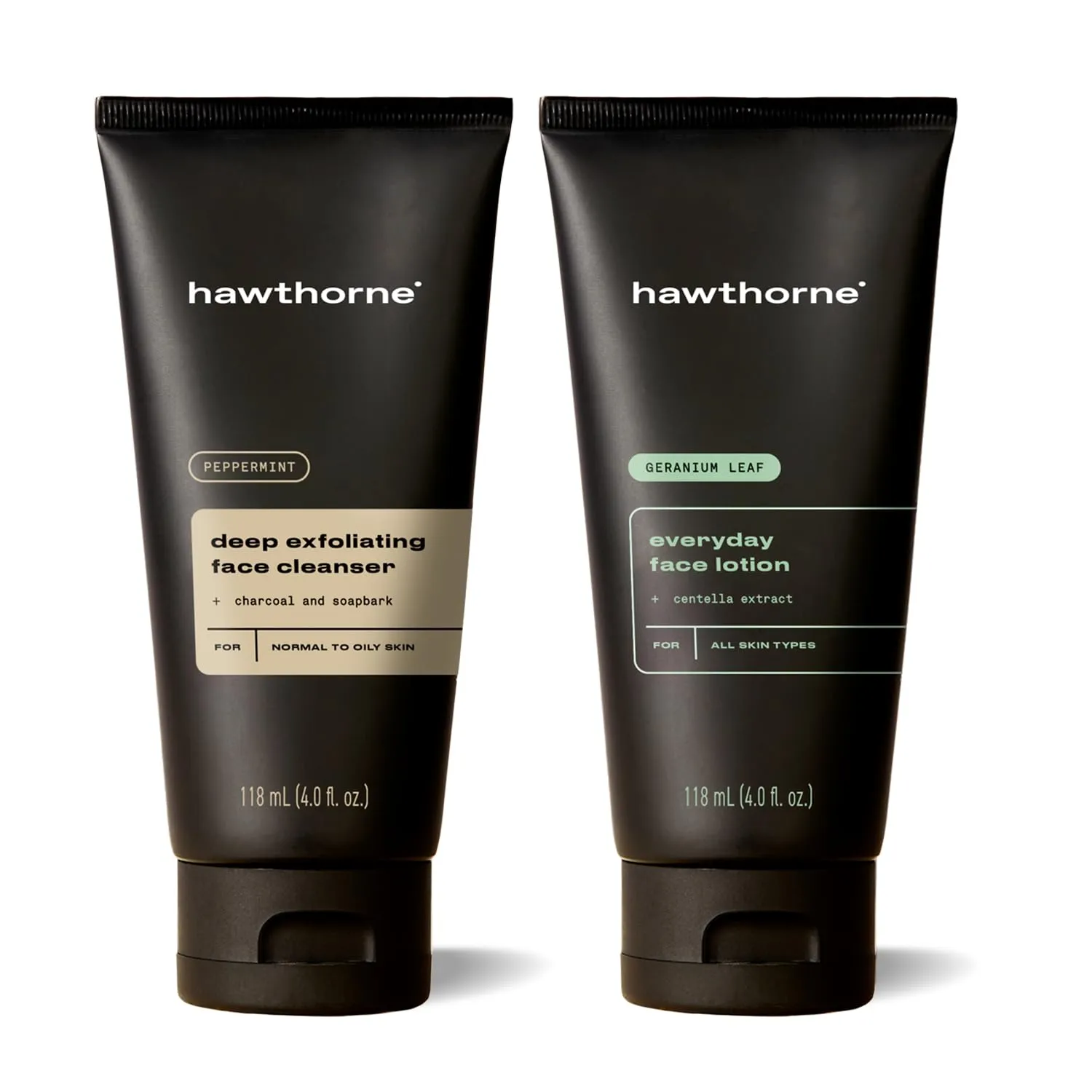 Hawthorne Men's Deep Exfoliating Skincare Set With Charcoal Face Cleanser and Face Lotion. For Normal to Oily Skin. All Natural Ingredients, Paraben Free, Phthalate Free. 4 Fl. Oz. Each.