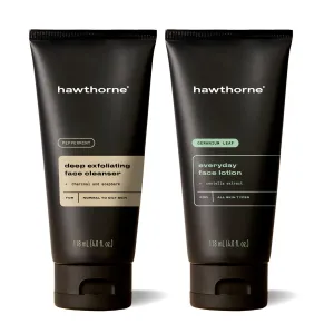 Hawthorne Men's Deep Exfoliating Skincare Set With Charcoal Face Cleanser and Face Lotion. For Normal to Oily Skin. All Natural Ingredients, Paraben Free, Phthalate Free. 4 Fl. Oz. Each.