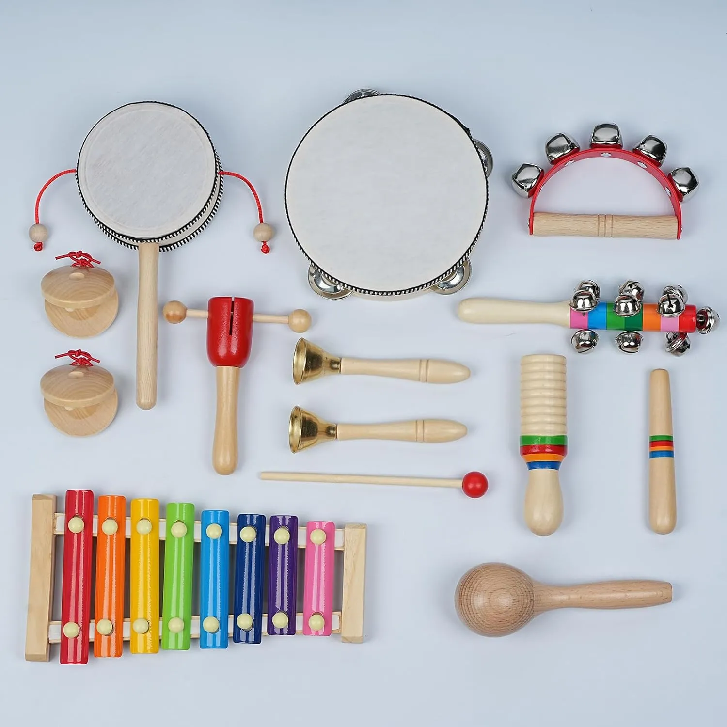 Hayder Baby Musical Instruments Set, 12 Pcs Wooden Montessori Musical Toys for Toddlers 3  Years Old, Kids Percussion Instruments Toy Easter Christmas Birthday Gift