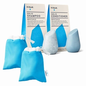 HiBAR Bundle - Moisturize Shampoo & Conditioner Set   Travel Pouch - For Dry, Frizzy Hair -Coconut Oil, Cocoa Butter & Vitamin B5 -Plastic, Soap, Paraben & Sulfate-Free -Color Safe & Vegan -2 Bars