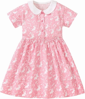 HILEELANG Toddler Girl Short Sleeve Dress Cotton Casual Spring Summer Easter Applique Playwear Dresse Size 2-8 Yeras