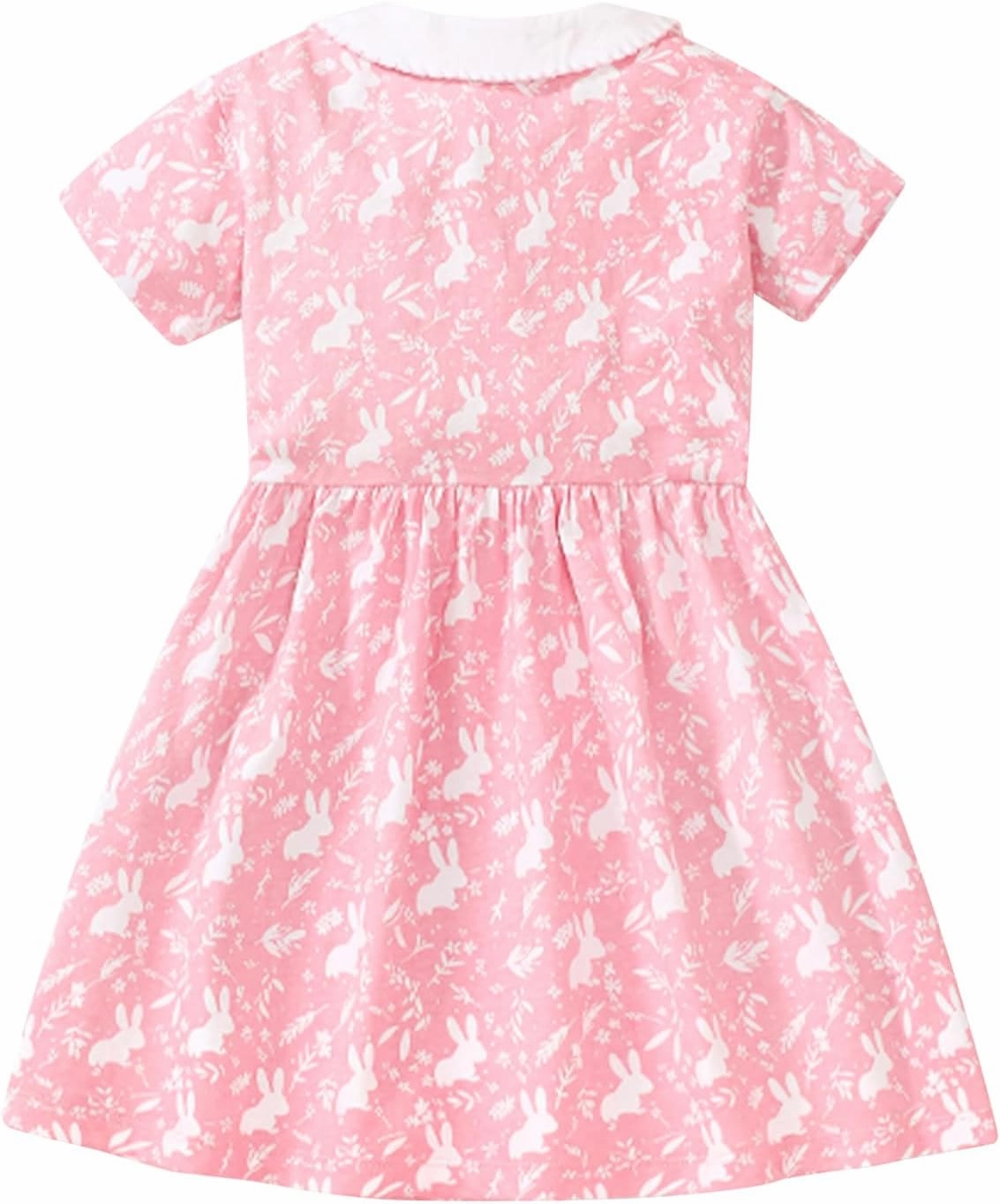 HILEELANG Toddler Girl Short Sleeve Dress Cotton Casual Spring Summer Easter Applique Playwear Dresse Size 2-8 Yeras
