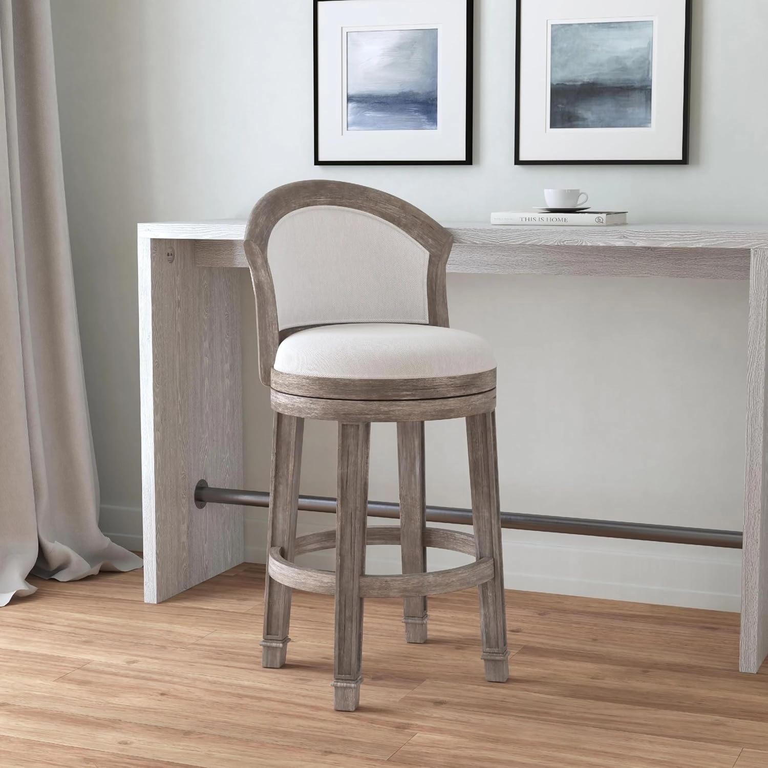 Hillsdale Monae Wood Bar Height Swivel Stool, Distressed Dark Gray