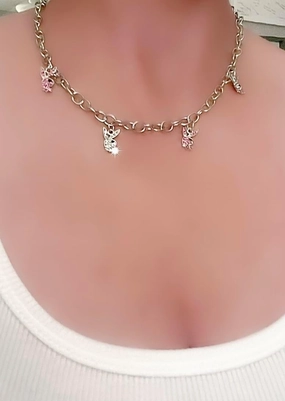 Hip Hop Play Bunny Beautiful Charm Pendant Rhinestone Rabbit Necklace Choker Night Out Glamourous Gift Women Seductive Flirty Hot Flashy Fancy Jewerly Costume