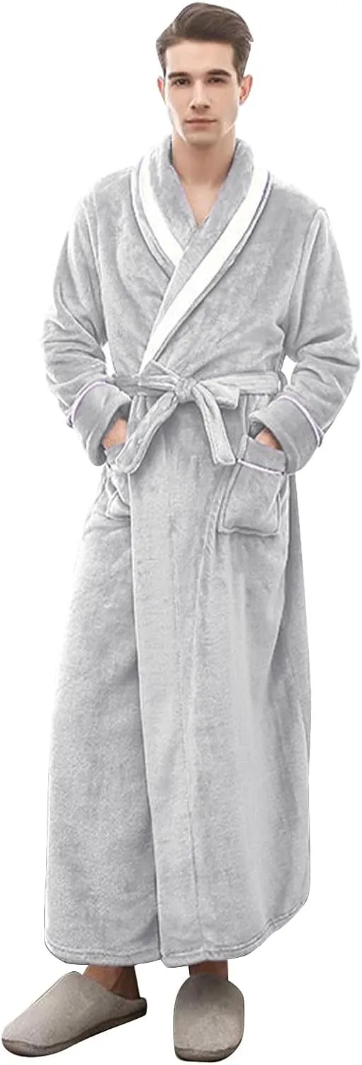 His and Hers Robes Flannel Long Length Matching Robes for Couples Warm Thickened Bathrobe Plus Size Shower Robe
