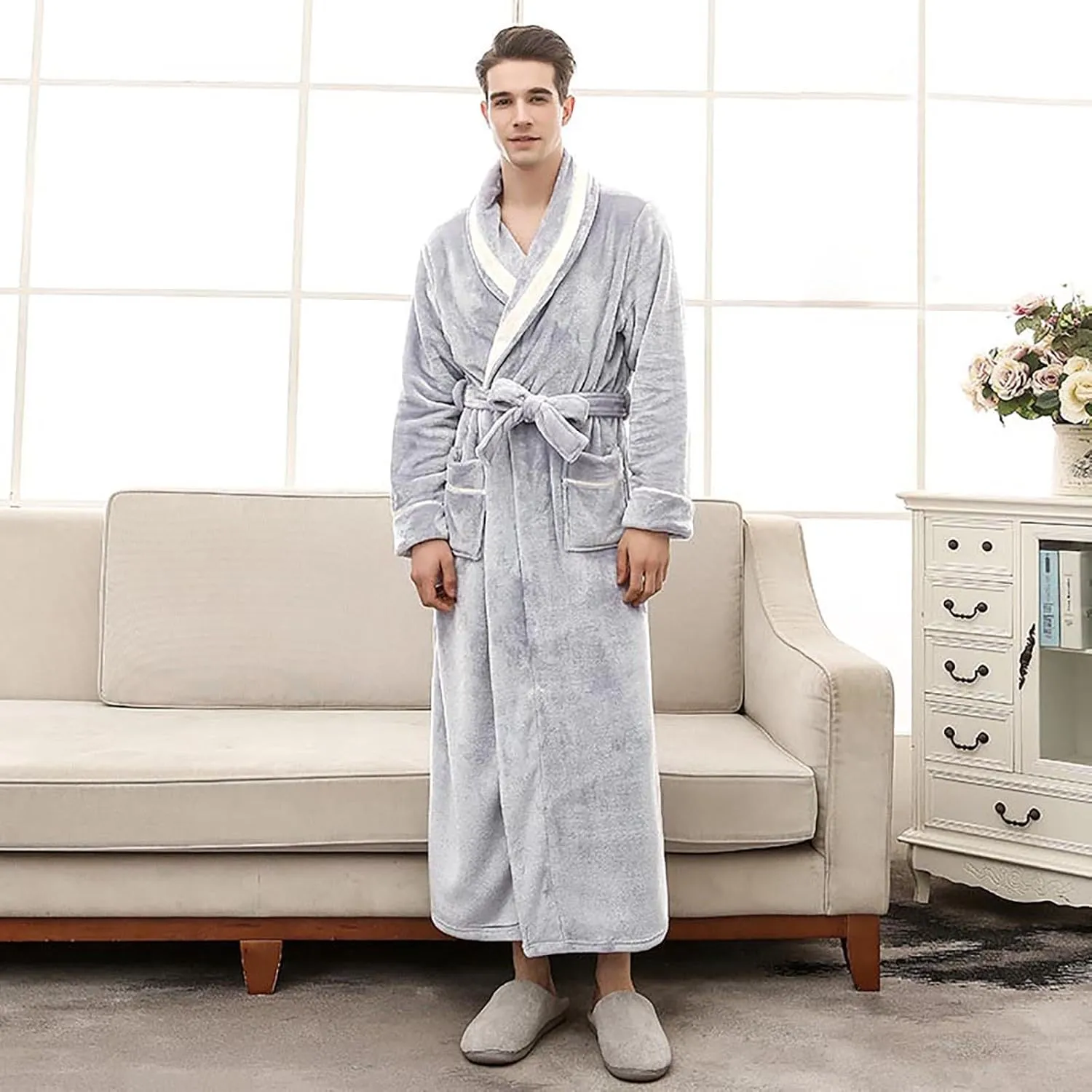 His and Hers Robes Flannel Long Length Matching Robes for Couples Warm Thickened Bathrobe Plus Size Shower Robe