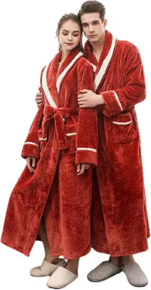 His and Hers Robes Flannel Long Length Matching Robes for Couples Warm Thickened Bathrobe Plus Size Shower Robe