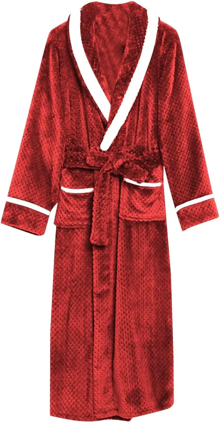 His and Hers Robes Flannel Long Length Matching Robes for Couples Warm Thickened Bathrobe Plus Size Shower Robe