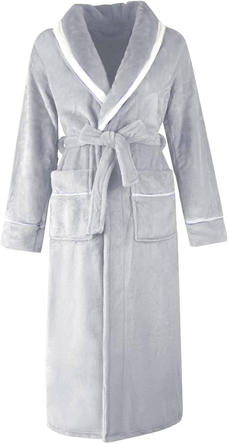 His and Hers Robes Flannel Long Length Matching Robes for Couples Warm Thickened Bathrobe Plus Size Shower Robe