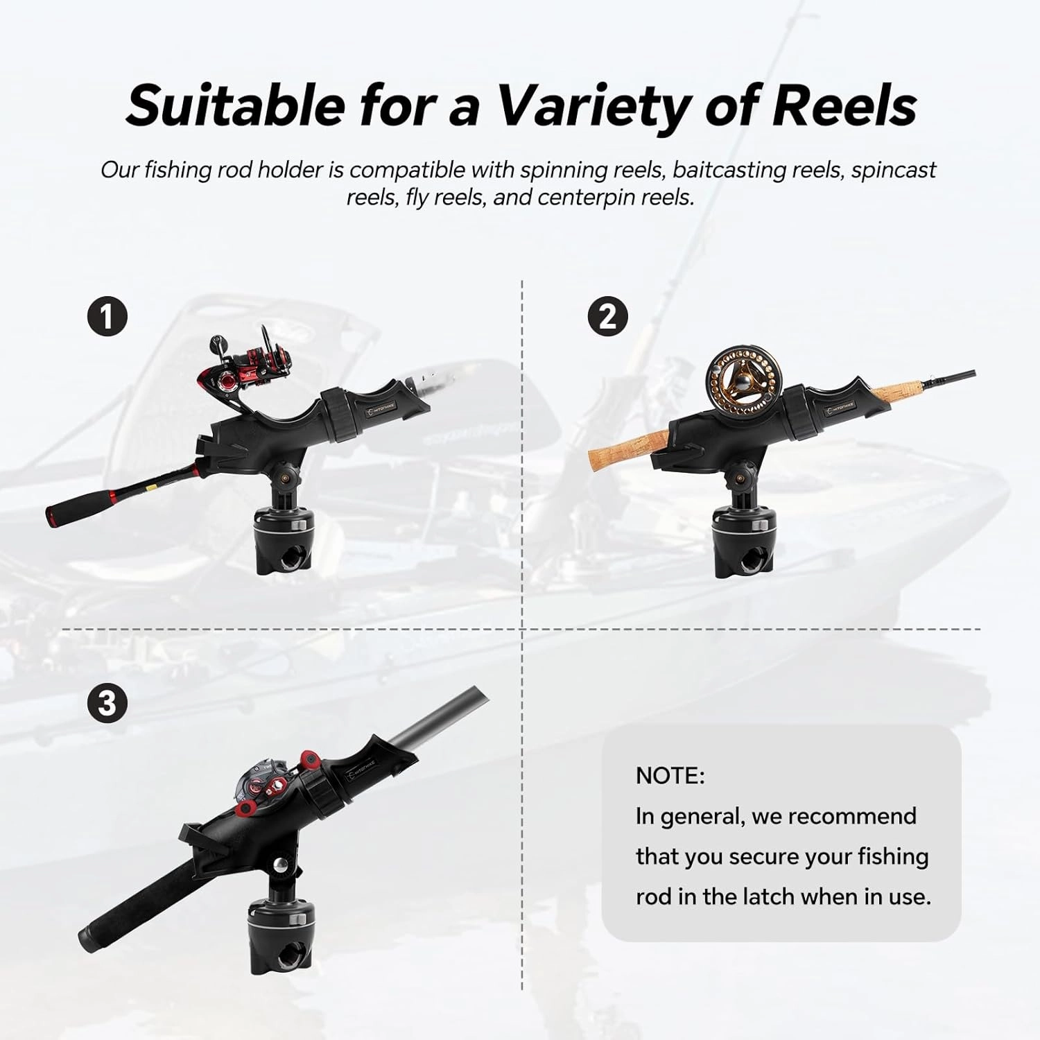 HITORHIKE Fishing Rod Holder Universal Fit Kit Allows for 360-degree Adjustment Kayak Fishing Boat Powerlock Rod Holder