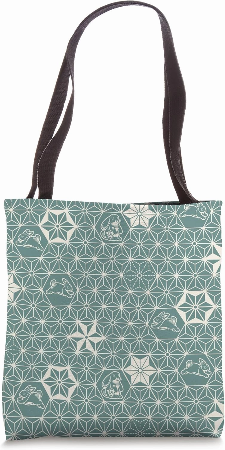 Holland Lop Rabbit Cute Traditional Japanese Pattern - Mint Tote Bag