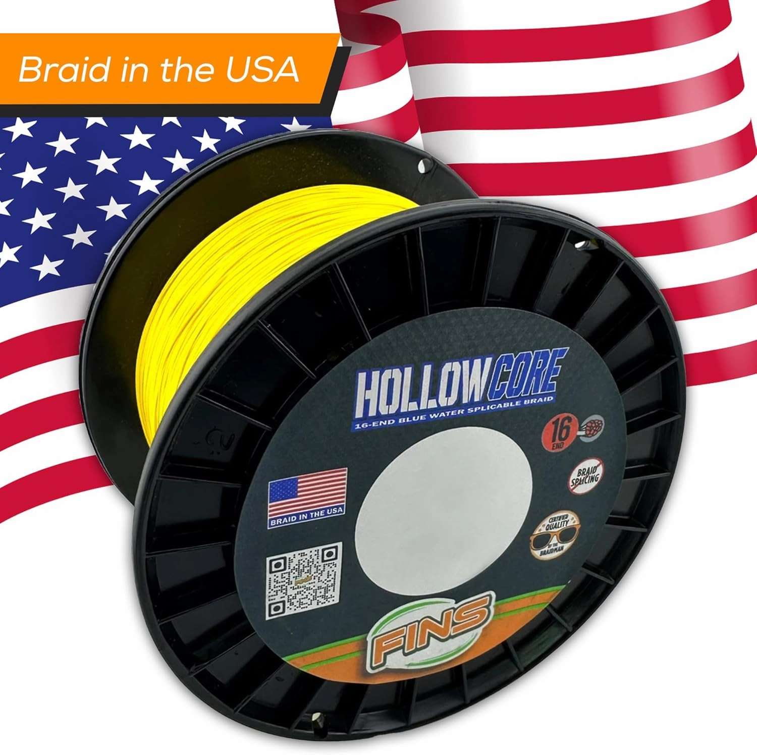 Hollow Core Braided Fishing Line - USA Made, Spliceable Braid for Bluewater Angling, Superior Knotless Leader Transition - 16-Strand for Increased Reel Capacity