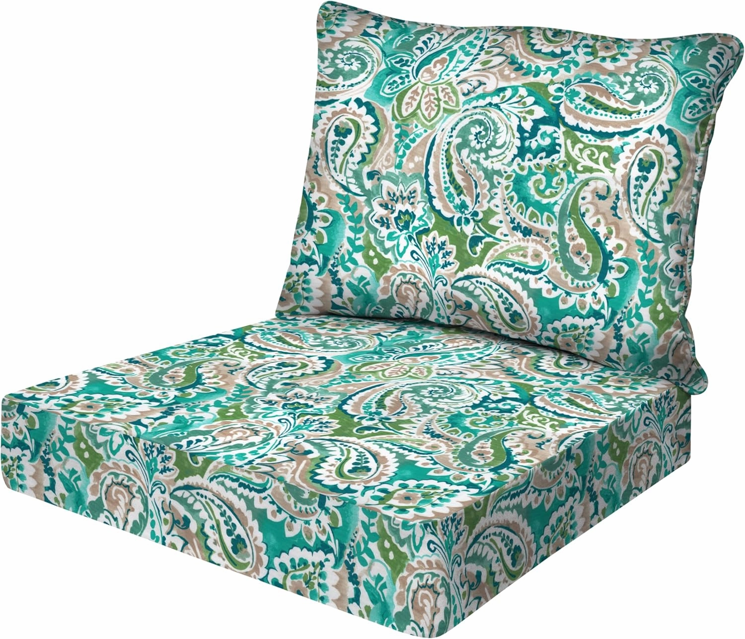 Honeycomb Essentials Outdoor Deep Seating Cushion, 24” x 24”, Geneva Paisley Turquoise Patio Chair Cushion