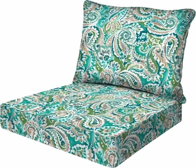 Honeycomb Essentials Outdoor Deep Seating Cushion, 24” x 24”, Geneva Paisley Turquoise Patio Chair Cushion