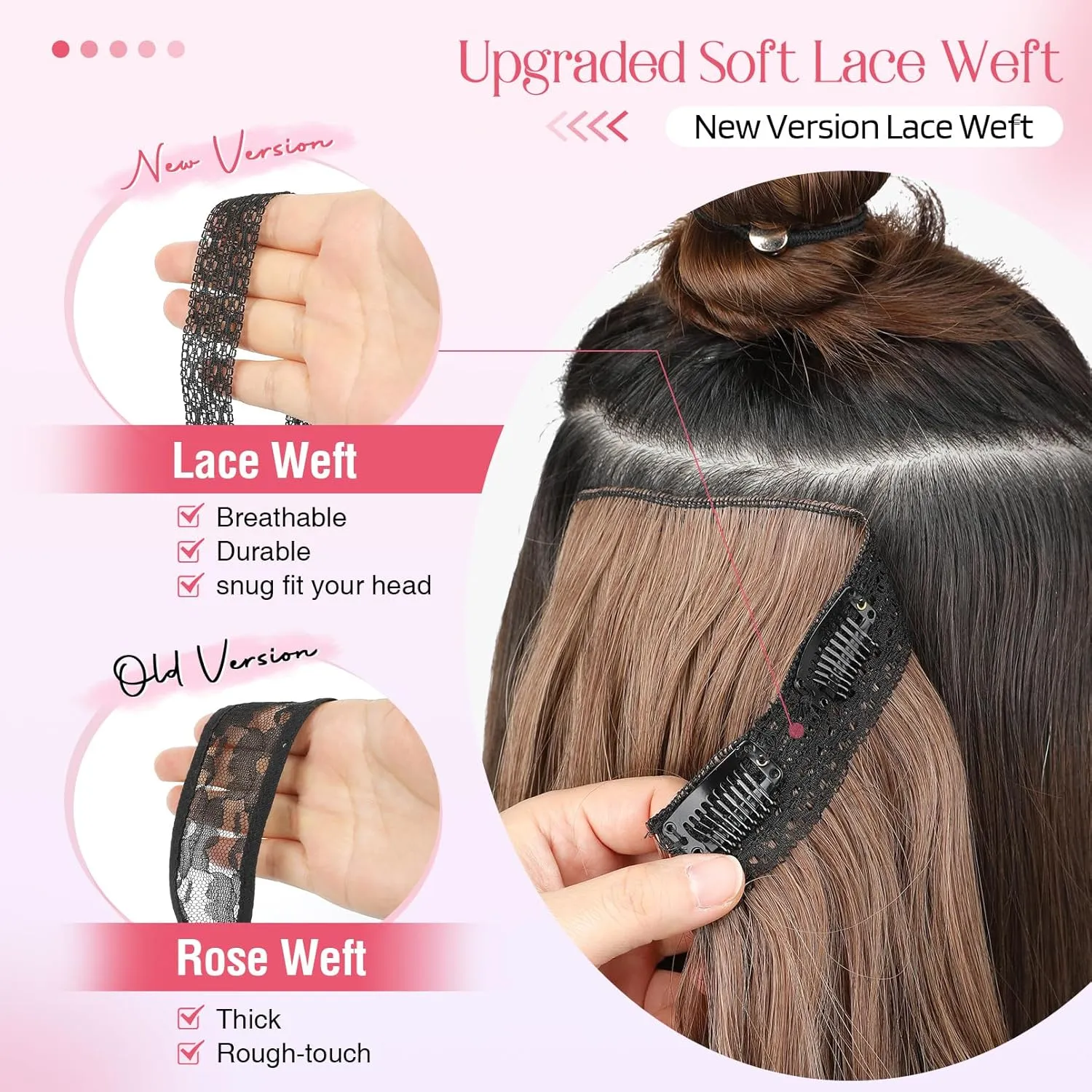 HOOJIH Clip in Hair Extensions 4PCS 14" Short Curly Clip on Hair Extensions Invisible Lace Weft Natural Soft Hairpieces for Women - Golden Blonde with Highlights