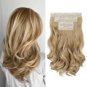 HOOJIH Clip in Hair Extensions 4PCS 14" Short Curly Clip on Hair Extensions Invisible Lace Weft Natural Soft Hairpieces for Women - Golden Blonde with Highlights