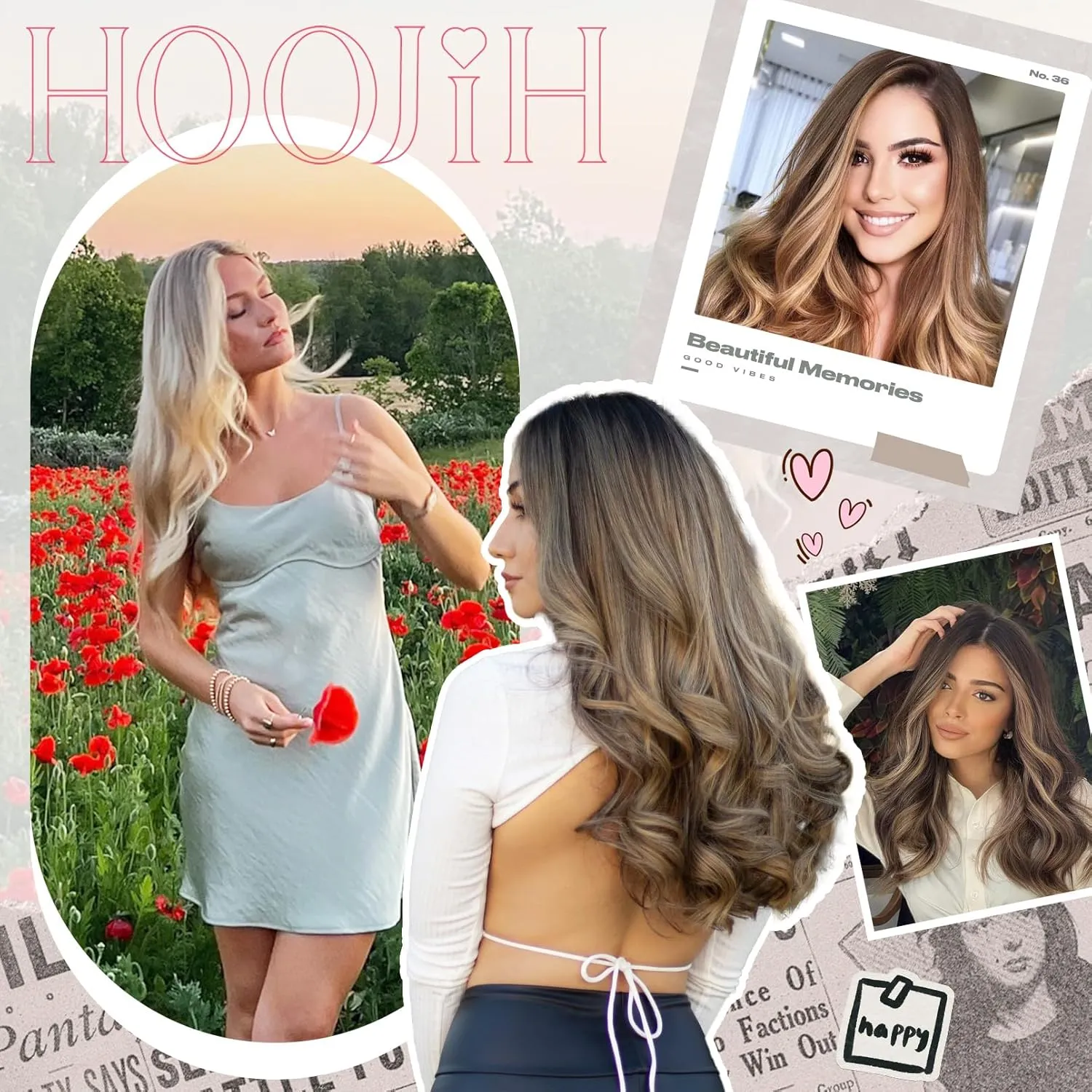 HOOJIH Clip in Hair Extensions 4PCS 14" Short Curly Clip on Hair Extensions Invisible Lace Weft Natural Soft Hairpieces for Women - Golden Blonde with Highlights