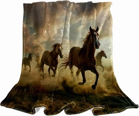 Horses on The Grassland Plush Throw Blanket for Couch 59" x 79" - Lightweight Soft Blankets and Throws for Sofa Camping Beach Picnic