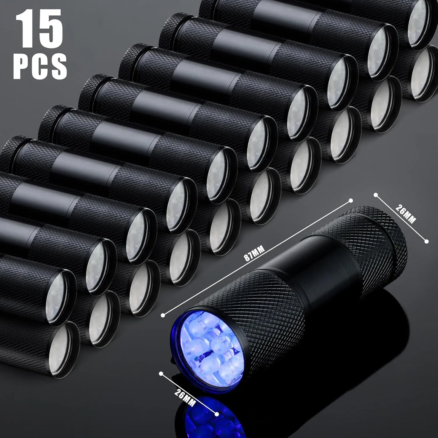 Hortsun UV Handheld Blacklight Flashlights, Portable Black Light 9 LED Mini Light Torch Detector for Dog Cat Pets Urine and Stains, Bed Bugs and Scorpion, Halloween Ghost Haunted House(15 Pcs)
