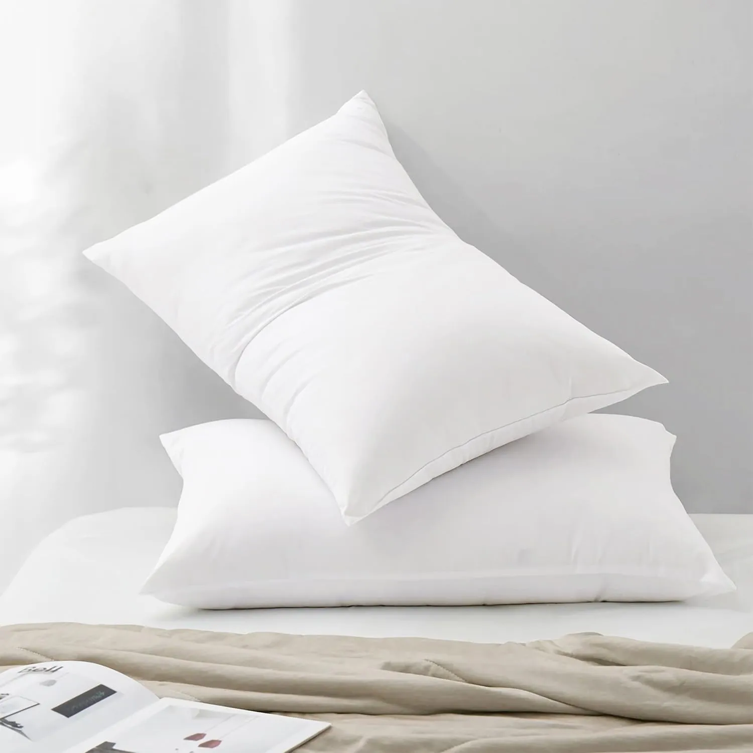 Hotel Collection Bed Pillows King Size Set of 2 Back Sleeper Pillow for Adults Stomach Kids Side Sleeping Medium Soft Plush Fluffy White 20x36 inches