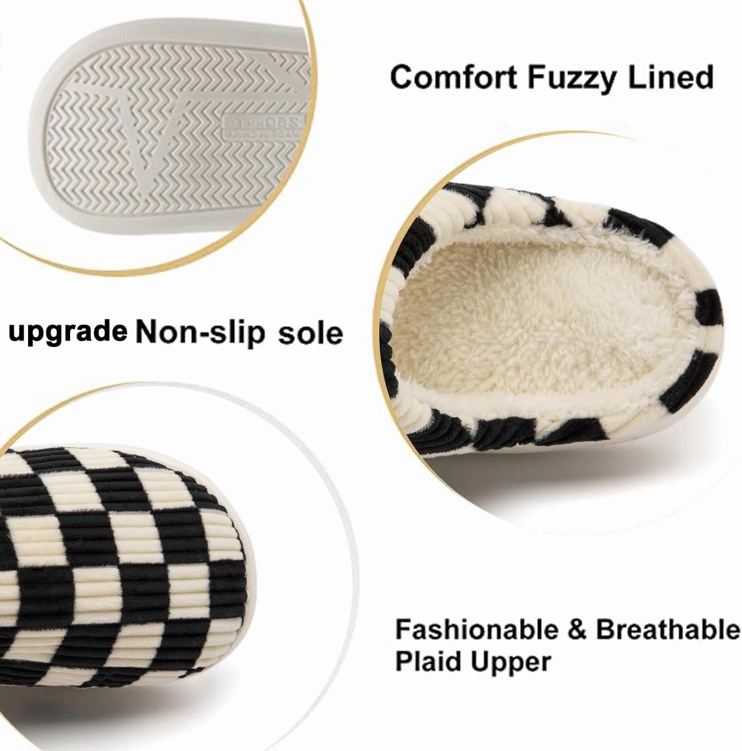 House Slippers for Woman Men, Womens Slippers on Fuzzy House Shoes Memory Foam Checkered Scuff Outdoor Indoor Warm Plush Bedroom Shoes with Faux Fur Lining Size