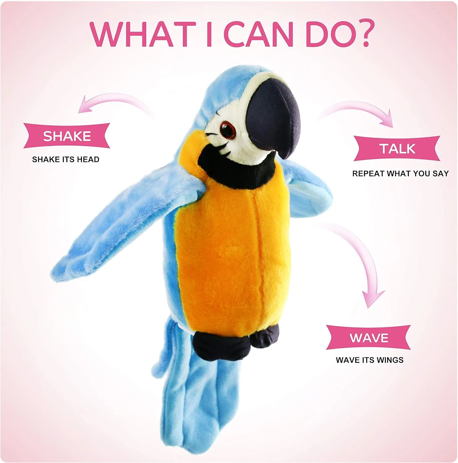 Houwsbaby 9'' Blue Electronic Musical Talking Parrot Plush Toy Interactive Toy,Recording Stuffed Animal Repeat What You Say Shake Wings Macaw Record Bird Toy for Kid Girl Easter