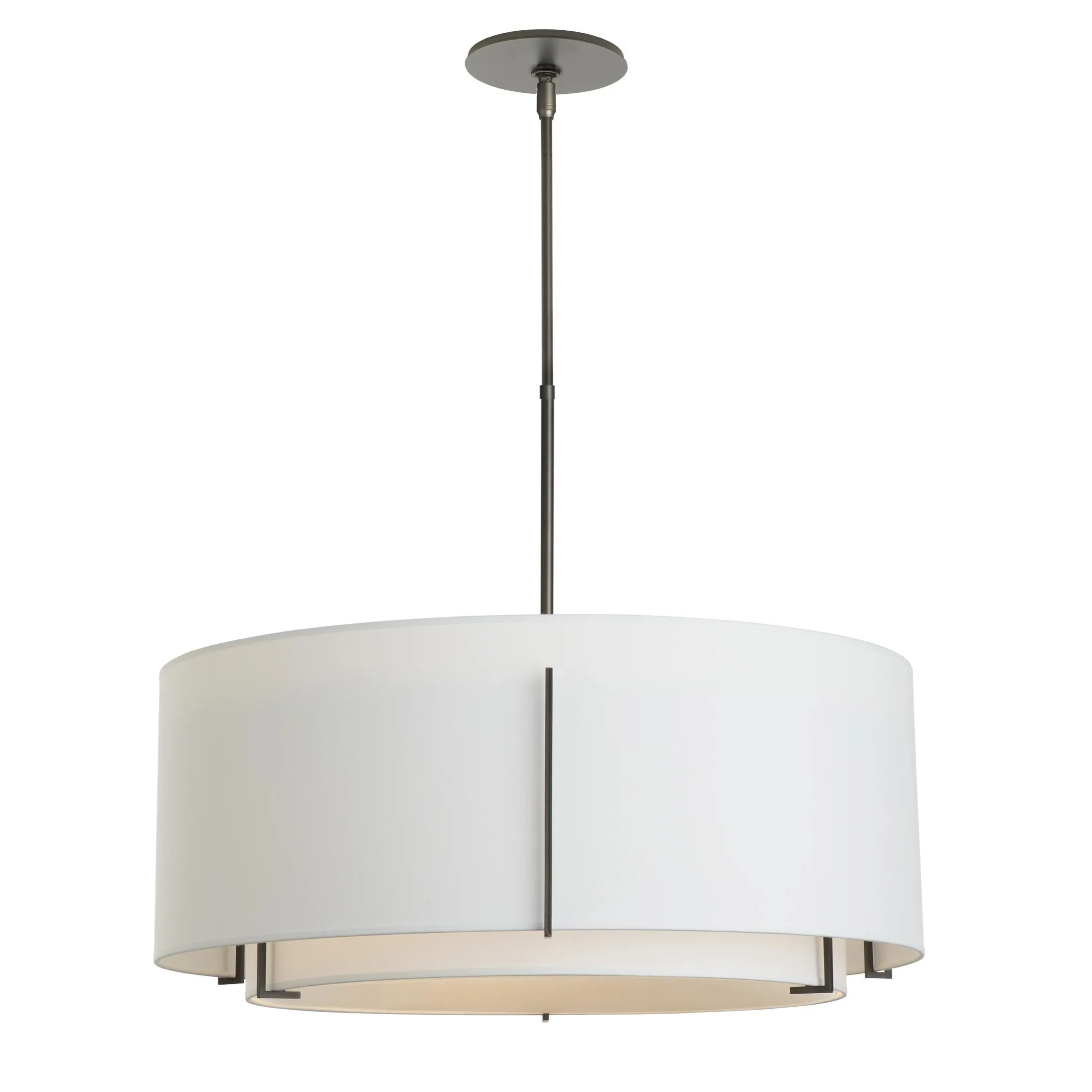 Hubbardton Forge 2008 Natural Iron Natural Anna Inner Shade & Natural Anna Outer Shade Multi Exos Large Double Shade Pendant