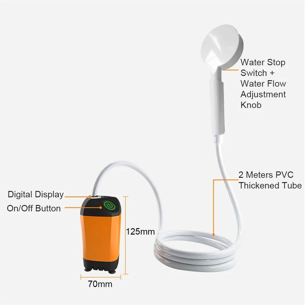 HXBER Portable Shower for Camping Electric Shower Pump IPX7 Waterproof for Camping Hiking Backpacking RV Travel Beach Pet Watering Outdoor Shower Kit