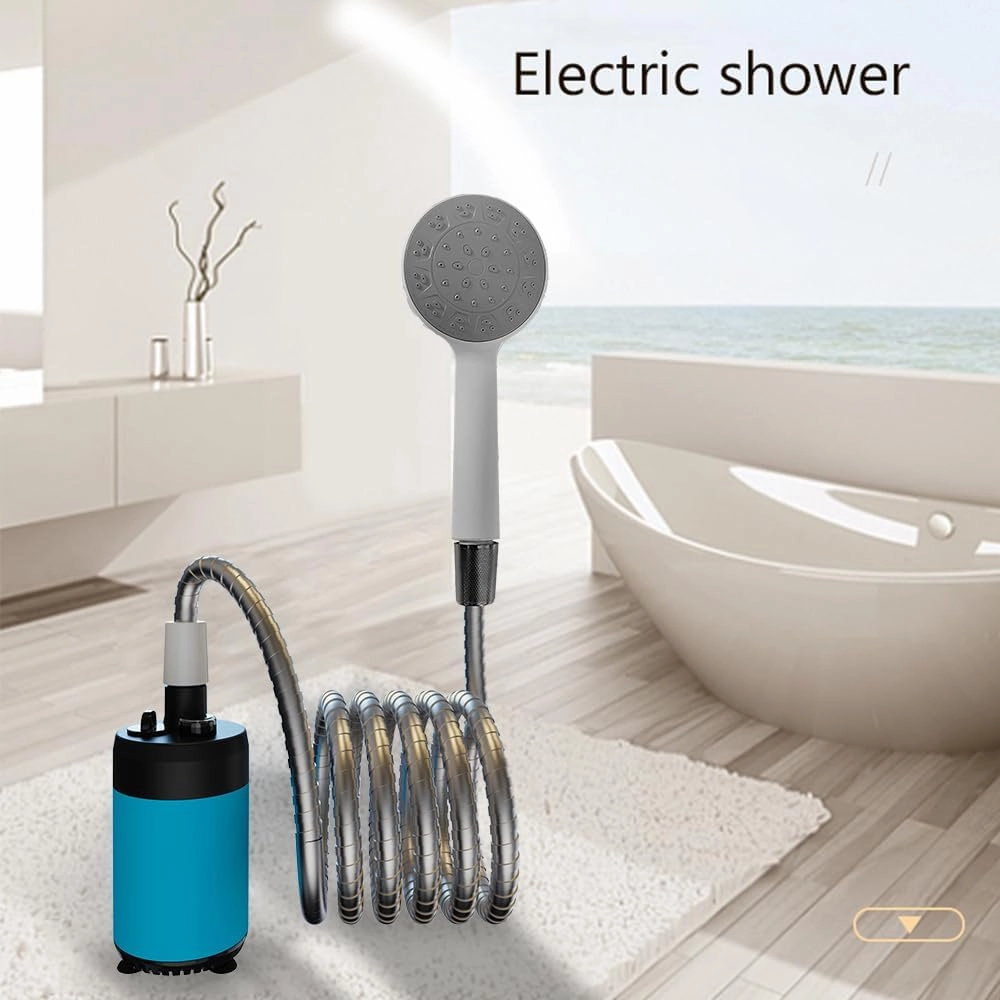 HXBER Portable Shower Camping Outdoor Shower Handheld Electric Shower Battery Powered Compact Handheld Reable Camping Showerhead, Blue