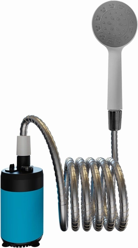 HXBER Portable Shower Camping Outdoor Shower Handheld Electric Shower Battery Powered Compact Handheld Reable Camping Showerhead, Blue