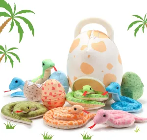 HyDren 12 Pieces Snake Stuffed Animal Snake Plush Toy and Egg Bag Set Cute Plush Snakes with Eggs Soft Realistic Stuffed Toy Gift for Graduation Birthday Halloween Boys Girls