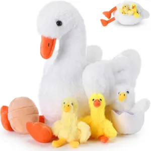 HyDren 5 Pcs Goose Stuffed Animal Family Plush Toy One Silly Goose Birthday Decor Kids Kindergarten Graduation End of Year Gift Cute 10 Inch Mommy with 3 Cute Babies in Her Belly Soft Cuddly Zippered