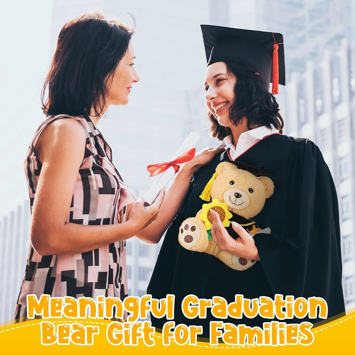 HyDren 2 Pack 10 Inch Graduation Stuffed Bear Animal, Class of 2025 Plush Bear Stuffed Animal with Graduation Cap and Sunflower Diploma for Kindergarten High School College Students Gifts