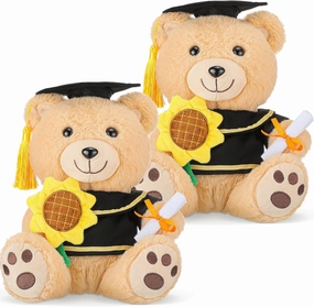 HyDren 2 Pack 10 Inch Graduation Stuffed Bear Animal, Class of 2025 Plush Bear Stuffed Animal with Graduation Cap and Sunflower Diploma for Kindergarten High School College Students Gifts