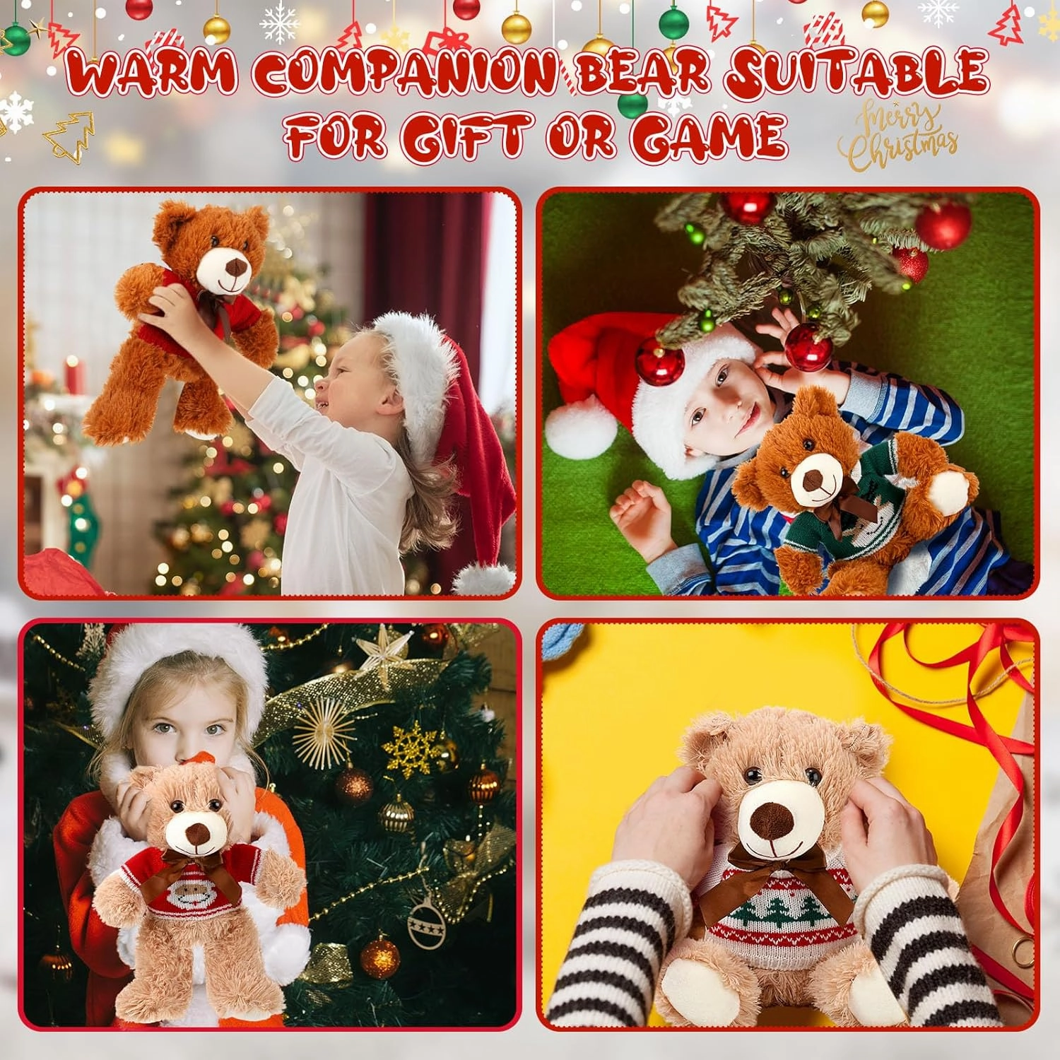 HyDren 2 Pcs Bear Stuffed Animals with 4 Removable Christmas Doll Clothes 14 Inch Plush Bear with Sweaters Home Decorations for DIY Doll Accessories (Lovely,Classic)