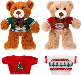 HyDren 2 Pcs Bear Stuffed Animals with 4 Removable Christmas Doll Clothes 14 Inch Plush Bear with Sweaters Home Decorations for DIY Doll Accessories (Lovely,Classic)