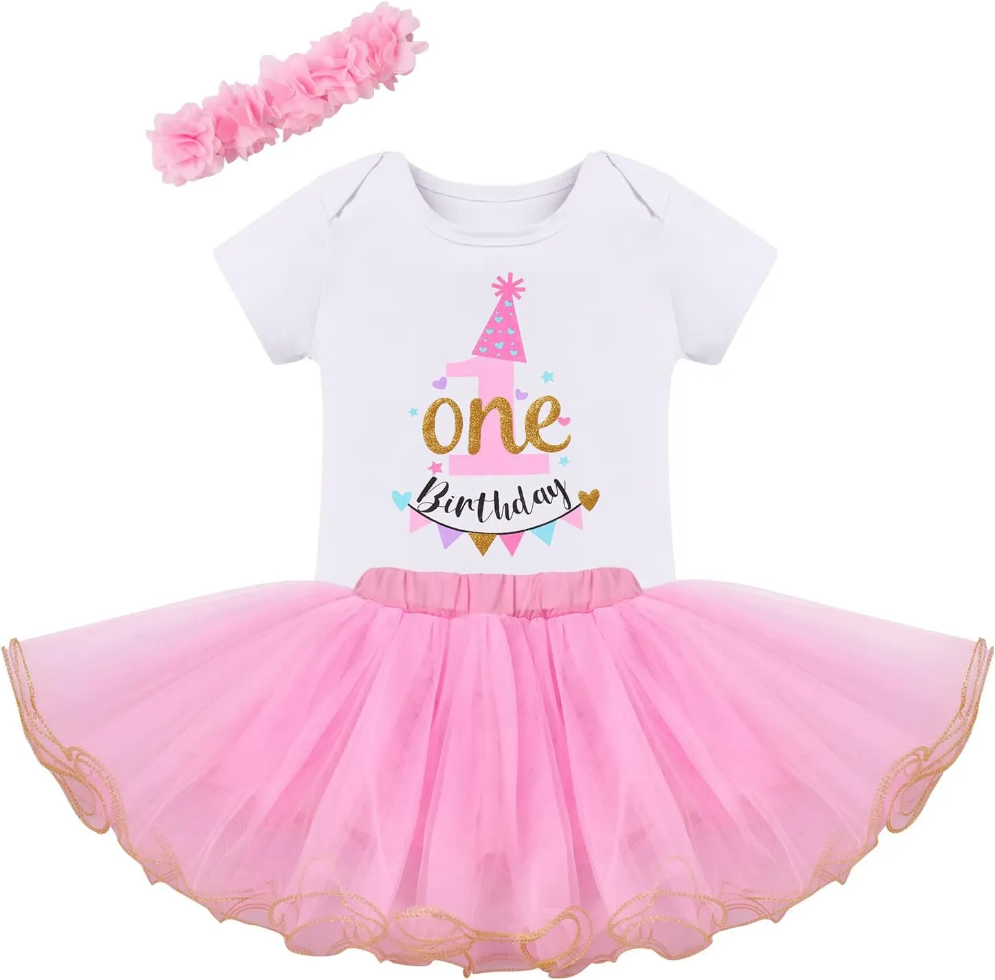 IBTOM CASTLE 1st/2nd/3rd Birthday Outfit for Baby Girls Bunting Fancy Princess Romper Rainbow Tutu Headband 3PCS Clothes Set