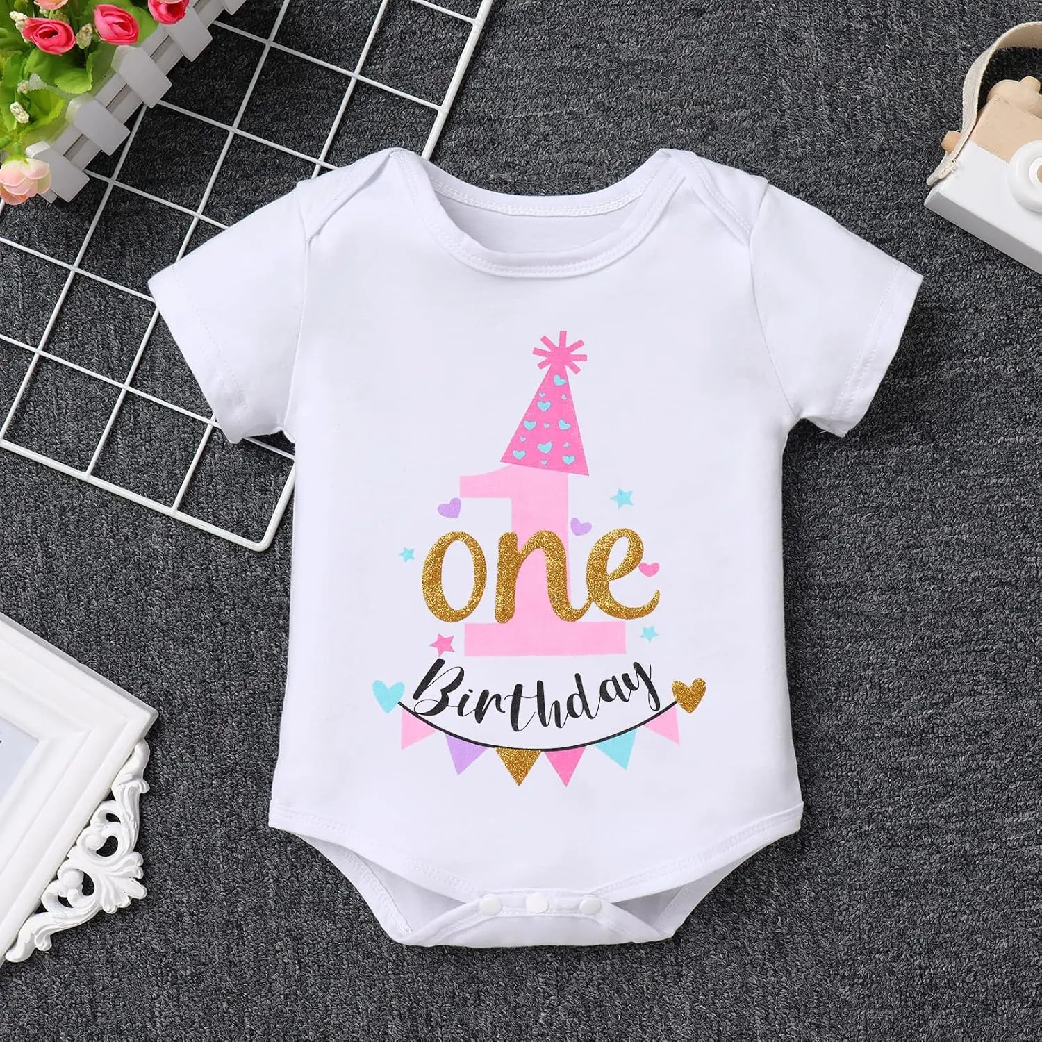 IBTOM CASTLE 1st/2nd/3rd Birthday Outfit for Baby Girls Bunting Fancy Princess Romper Rainbow Tutu Headband 3PCS Clothes Set