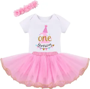 IBTOM CASTLE 1st/2nd/3rd Birthday Outfit for Baby Girls Bunting Fancy Princess Romper Rainbow Tutu Headband 3PCS Clothes Set