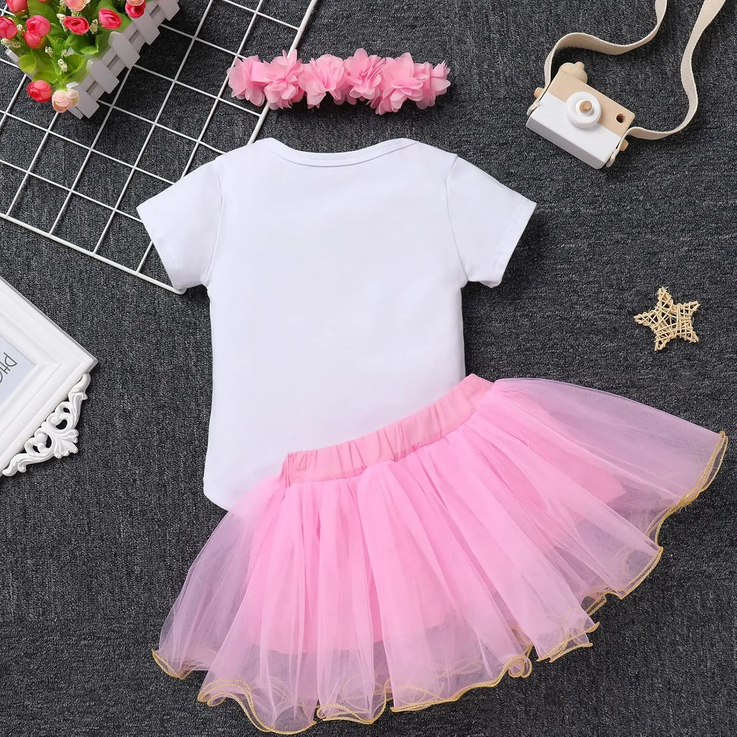 IBTOM CASTLE 1st/2nd/3rd Birthday Outfit for Baby Girls Bunting Fancy Princess Romper Rainbow Tutu Headband 3PCS Clothes Set