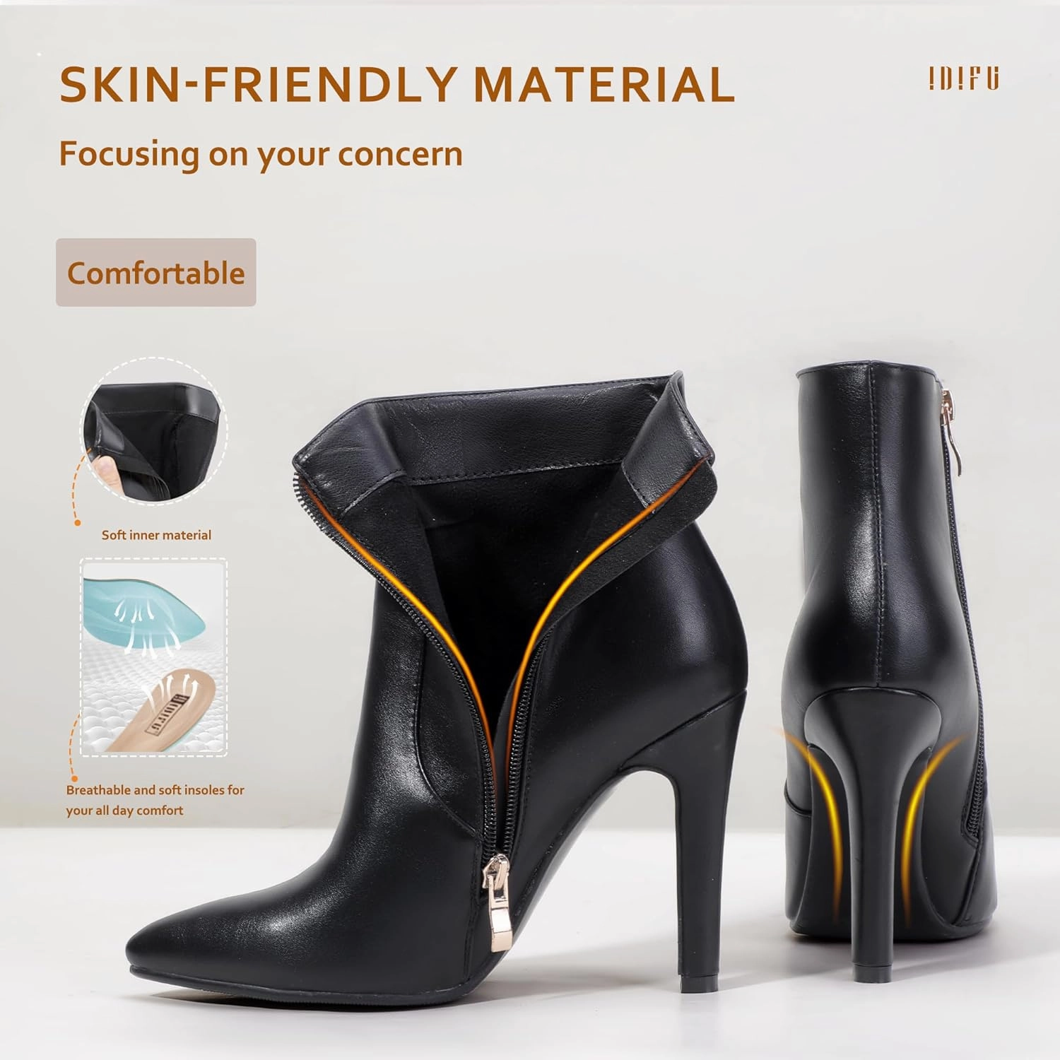 IDIFU Ankle Boots for Women High Heel Pointed Toe Boots Side Zipper Stiletto Booties