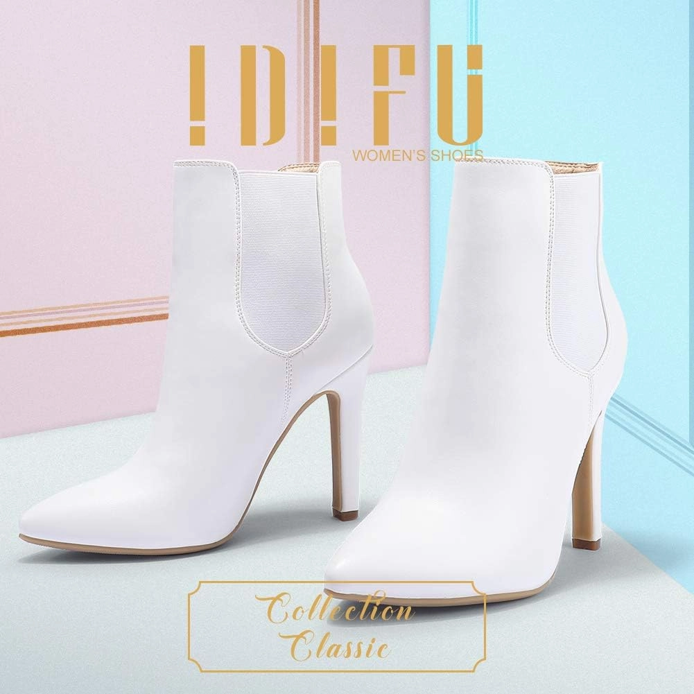IDIFU Ankle Boots for Women High Heel Pointed Toe Boots Side Zipper Stiletto Booties
