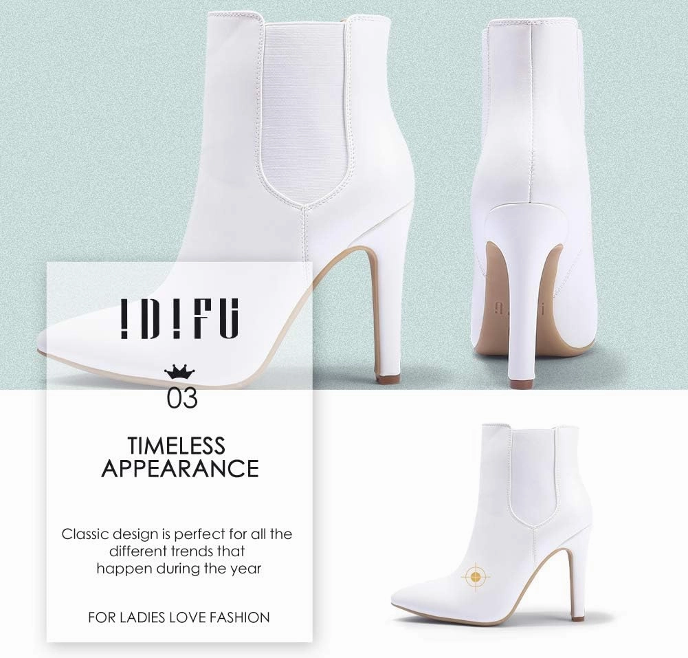 IDIFU Ankle Boots for Women High Heel Pointed Toe Boots Side Zipper Stiletto Booties