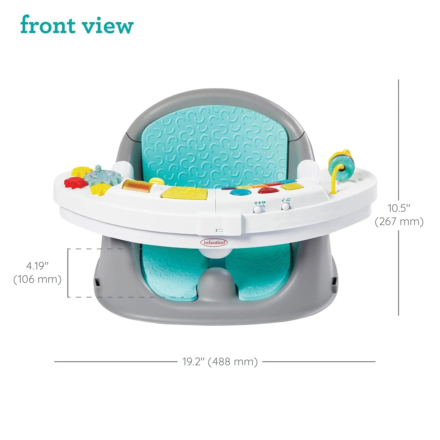 Infantino Music & Lights 3-in-1 Discovery Seat & Booster, Toddler Booster Seat for Dining Table or Kitchen Chair, Baby Activity Center & Snack Tray, Teal