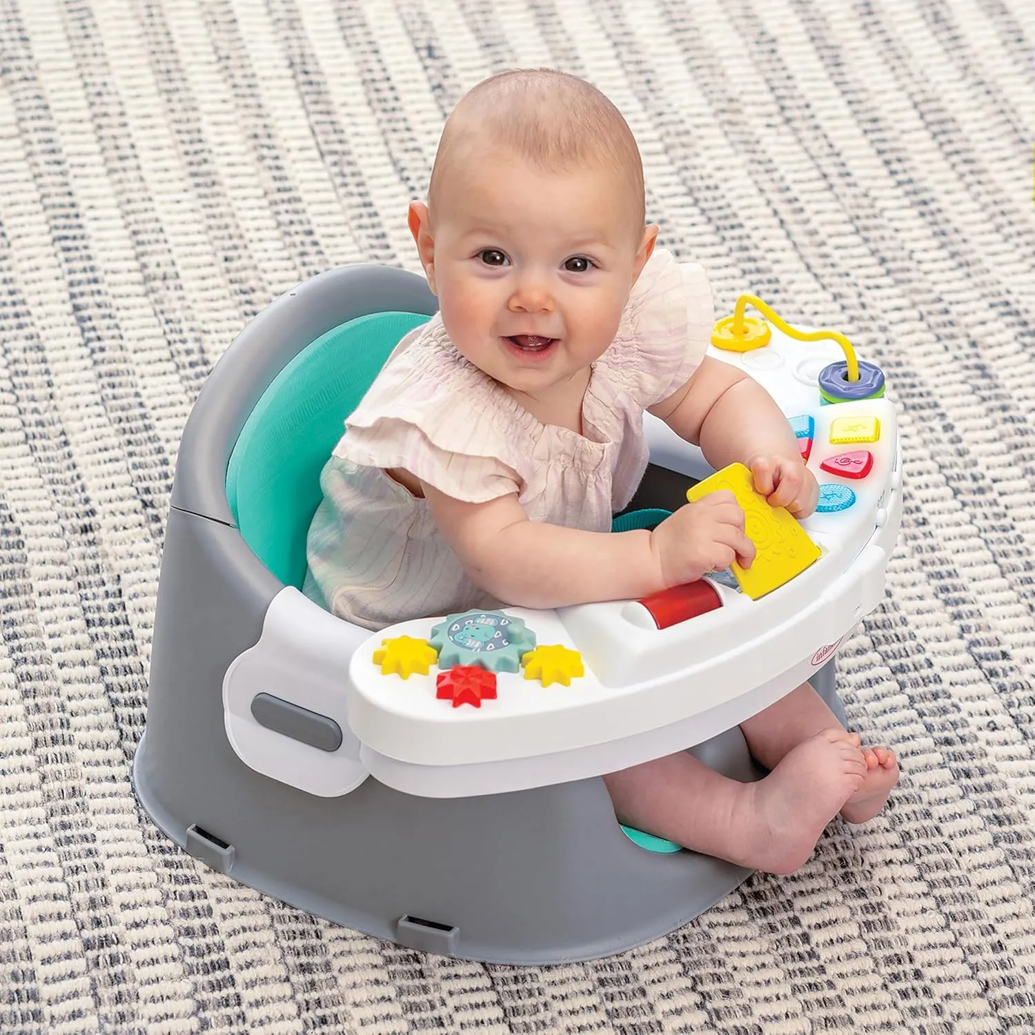 Infantino Music & Lights 3-in-1 Discovery Seat & Booster, Toddler Booster Seat for Dining Table or Kitchen Chair, Baby Activity Center & Snack Tray, Teal