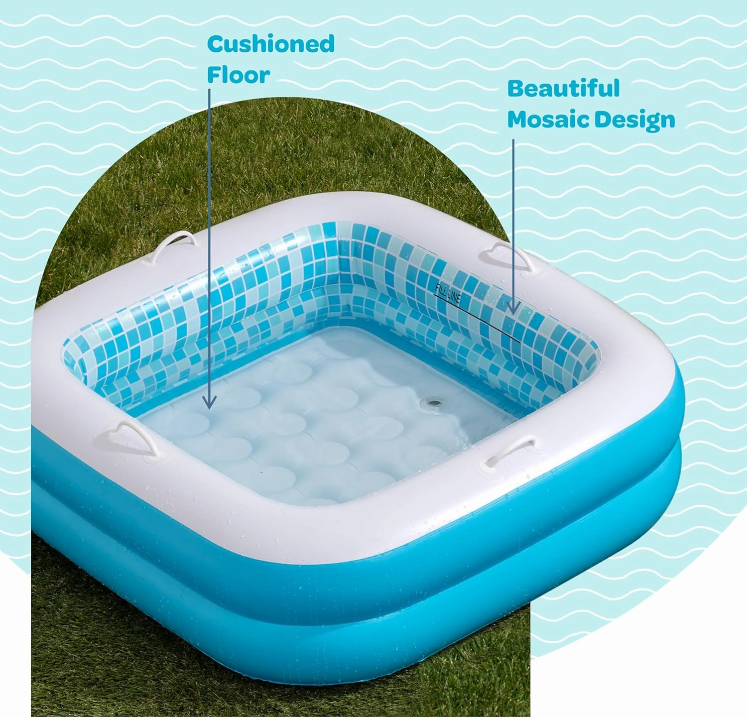 Inflatable Baby Pool for Toddlers 1-3 - Soft Floor, Handles & Drain - Small Kiddie Pool, Blow Up Bathtub & Ball Pit, Summer Outside Kid Water Toy Outdoor First Birthday Gift for Boys 1 2 3 Year Old