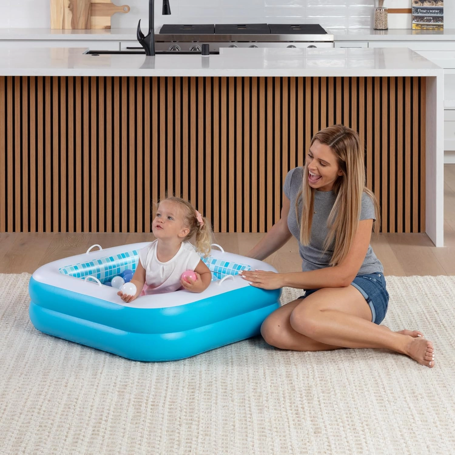 Inflatable Baby Pool for Toddlers 1-3 - Soft Floor, Handles & Drain - Small Kiddie Pool, Blow Up Bathtub & Ball Pit, Summer Outside Kid Water Toy Outdoor First Birthday Gift for Boys 1 2 3 Year Old